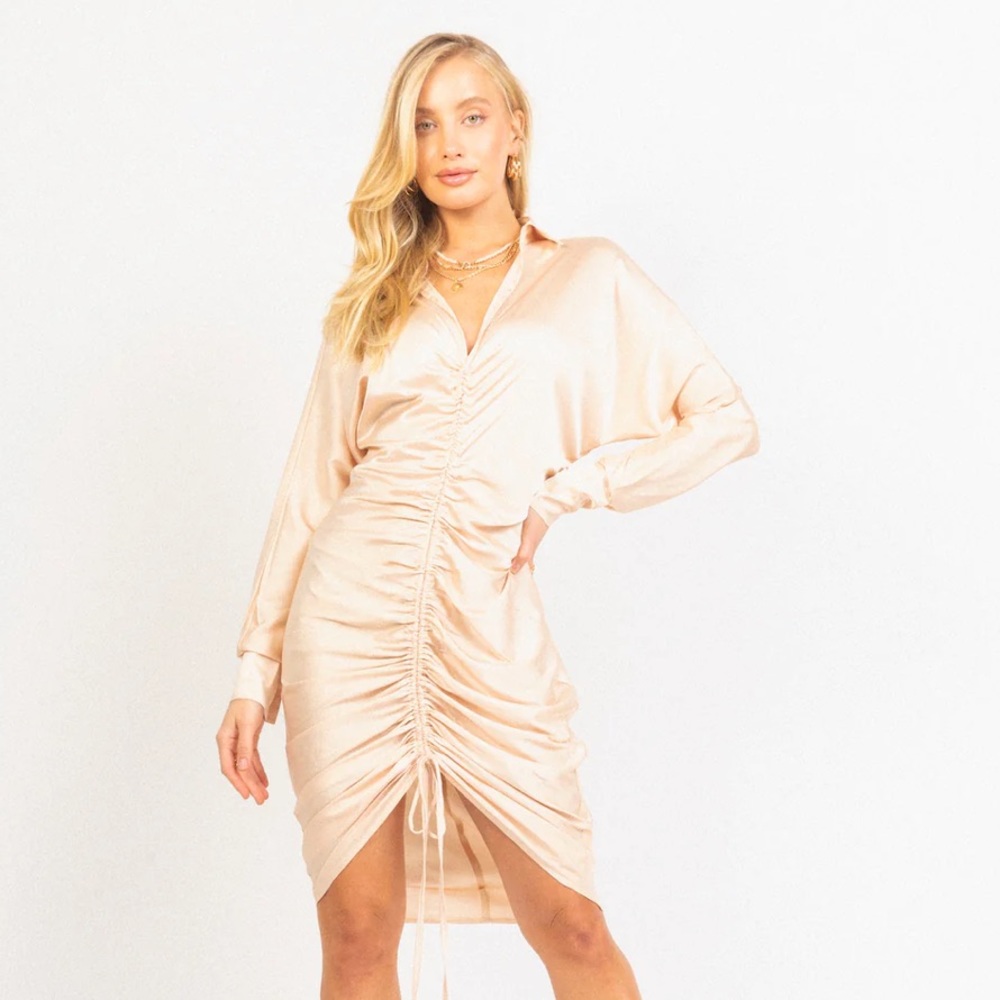 Area Stars Satin Ruched Shirt Dress